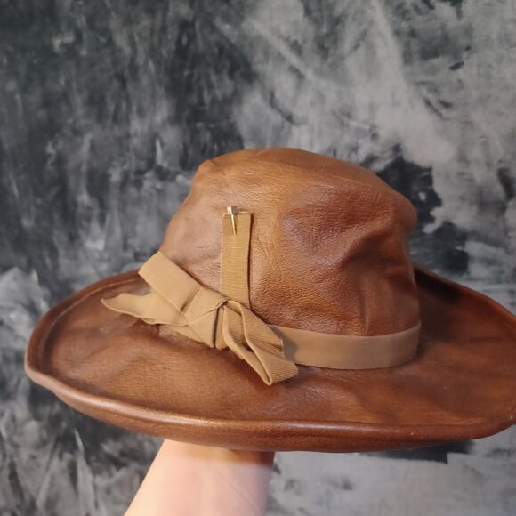 Yves Saint Laurent 1970's Brown Leather Hat VINTAGE YSL - Picture 1 of 7